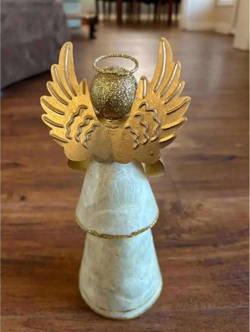 Pier 1 Decorative Gold and White Angel Figurine with Glitter Accents